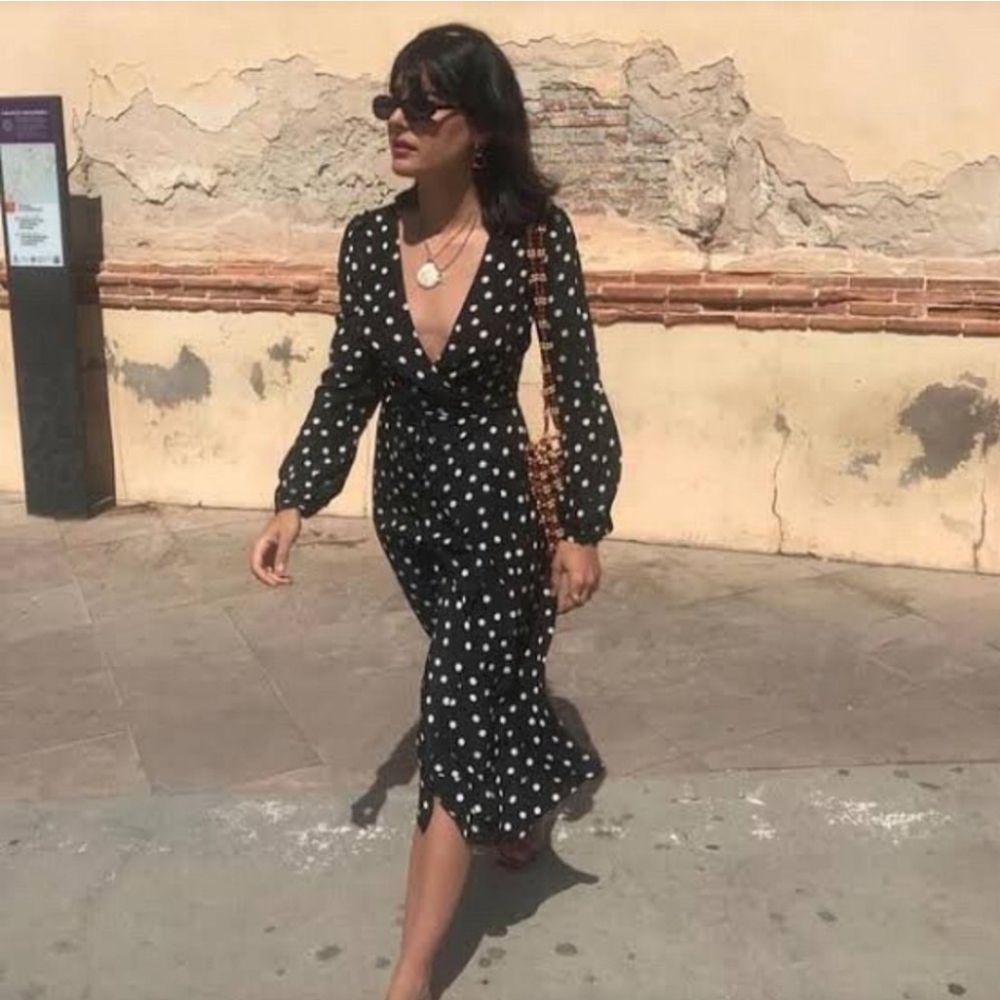 Realisation Par Black Polka Dot Wrap Midi Dress
